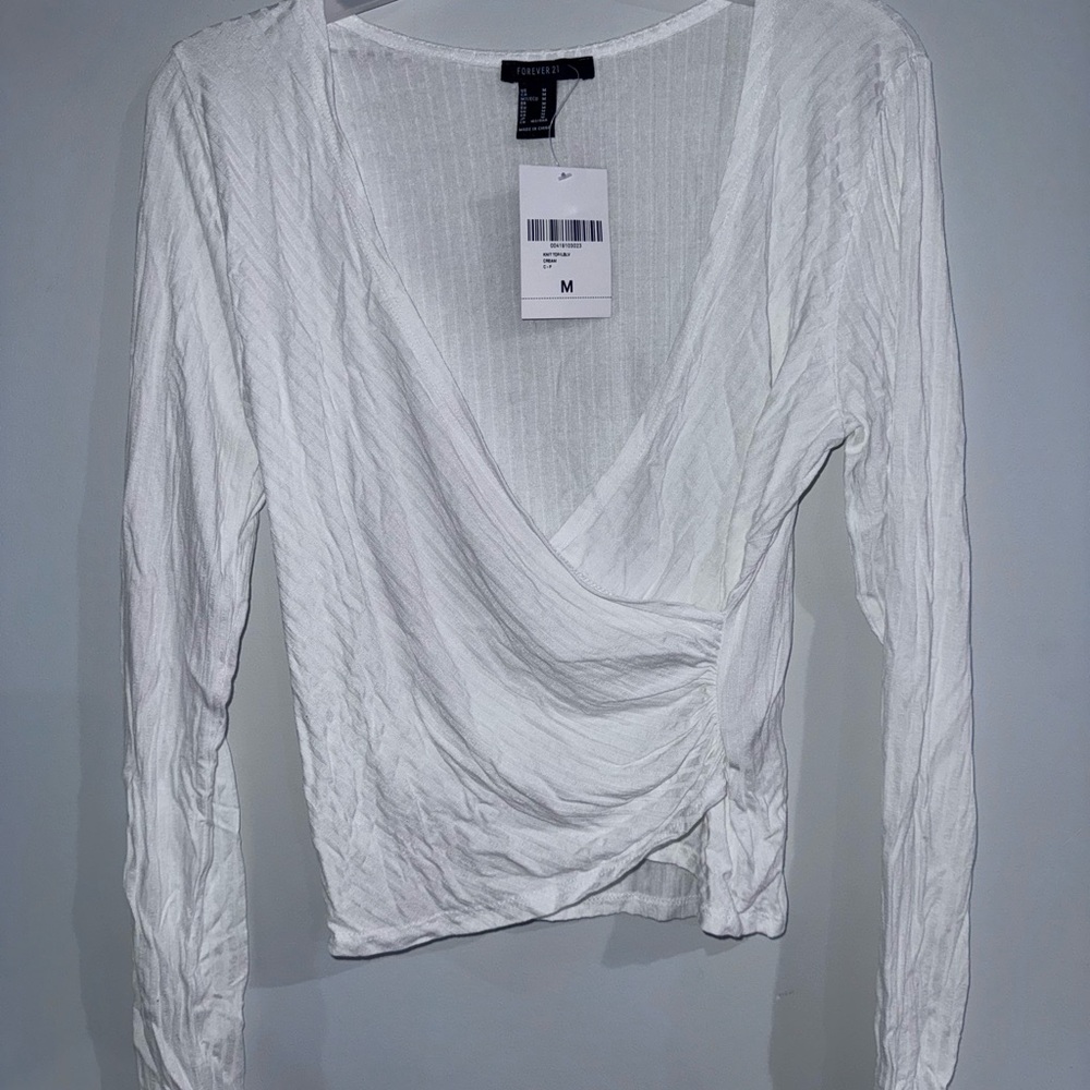 Forever 21 White Textured Wrap Blouse